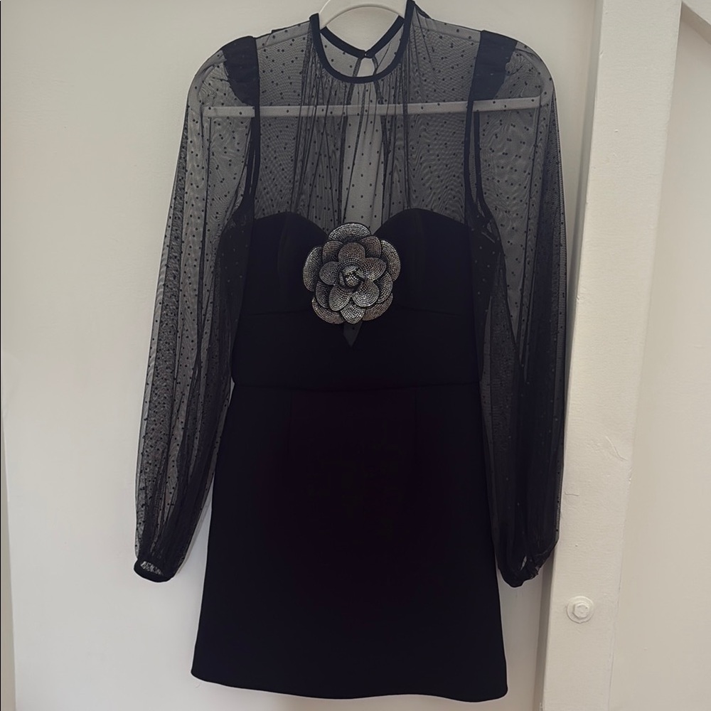Rebecca Vallance Black Mini Dress with Sheer Sleeves
